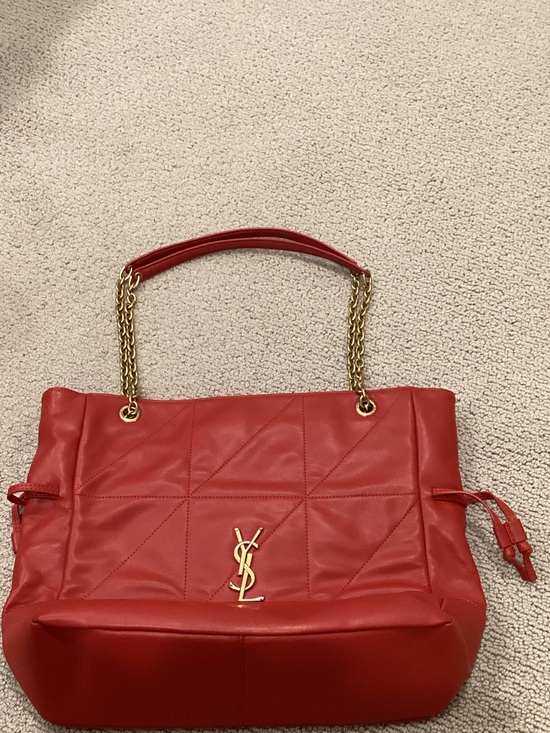 Yves Saint Laurent Handbags - Yves Saint Laurent Red Quilted Leather Shoulder Tote with Gold Chain